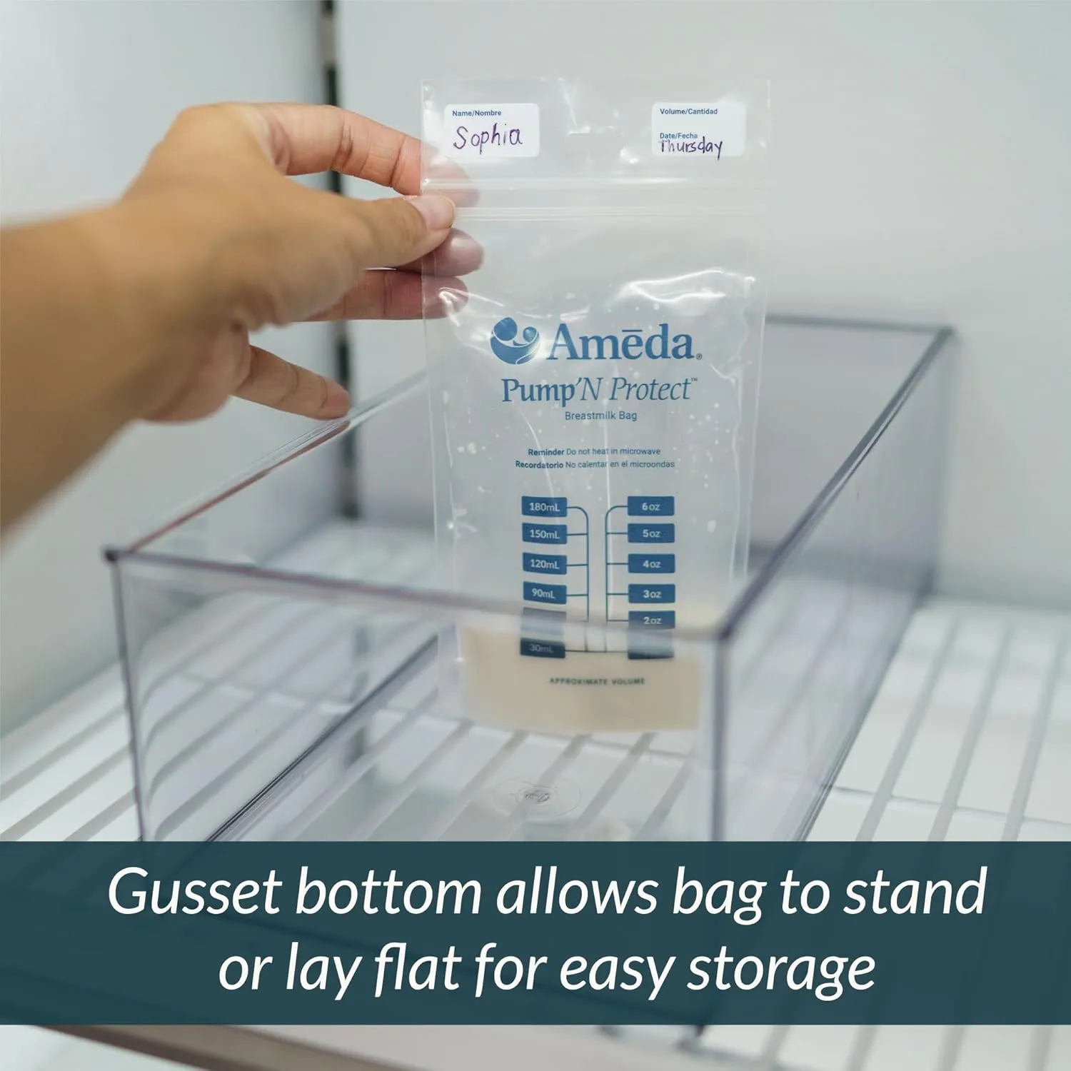 Ameda Pump'N Protect Breastmilk Storage Bag 6oz | 100 Count | Breast Milk Storage Bags for Refrigerator or Freezer | BPA Free | Breastfeeding Essentials | Breastfeeding Supplies