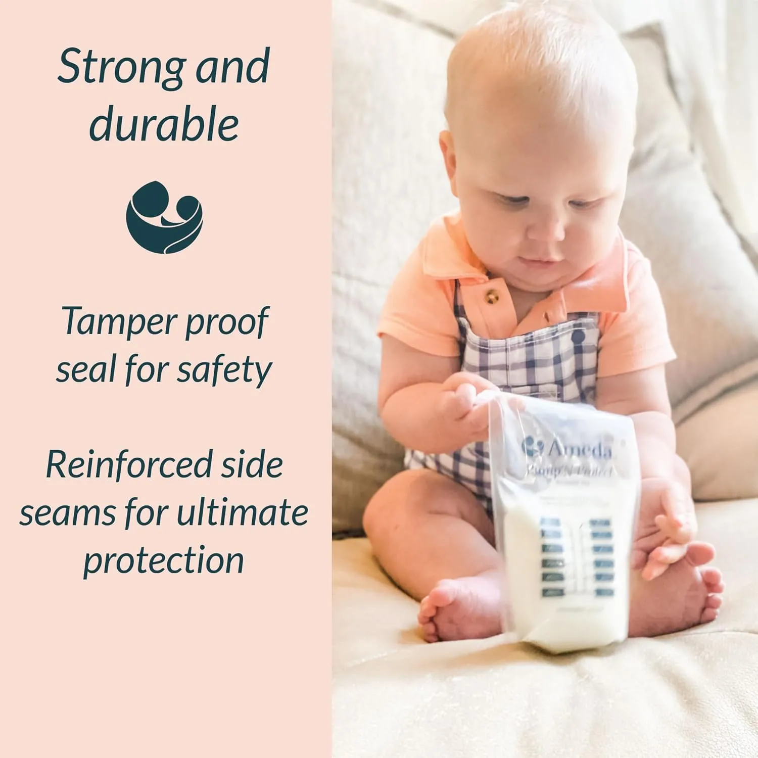 Ameda Pump'N Protect Breastmilk Storage Bag 6oz | 100 Count | Breast Milk Storage Bags for Refrigerator or Freezer | BPA Free | Breastfeeding Essentials | Breastfeeding Supplies