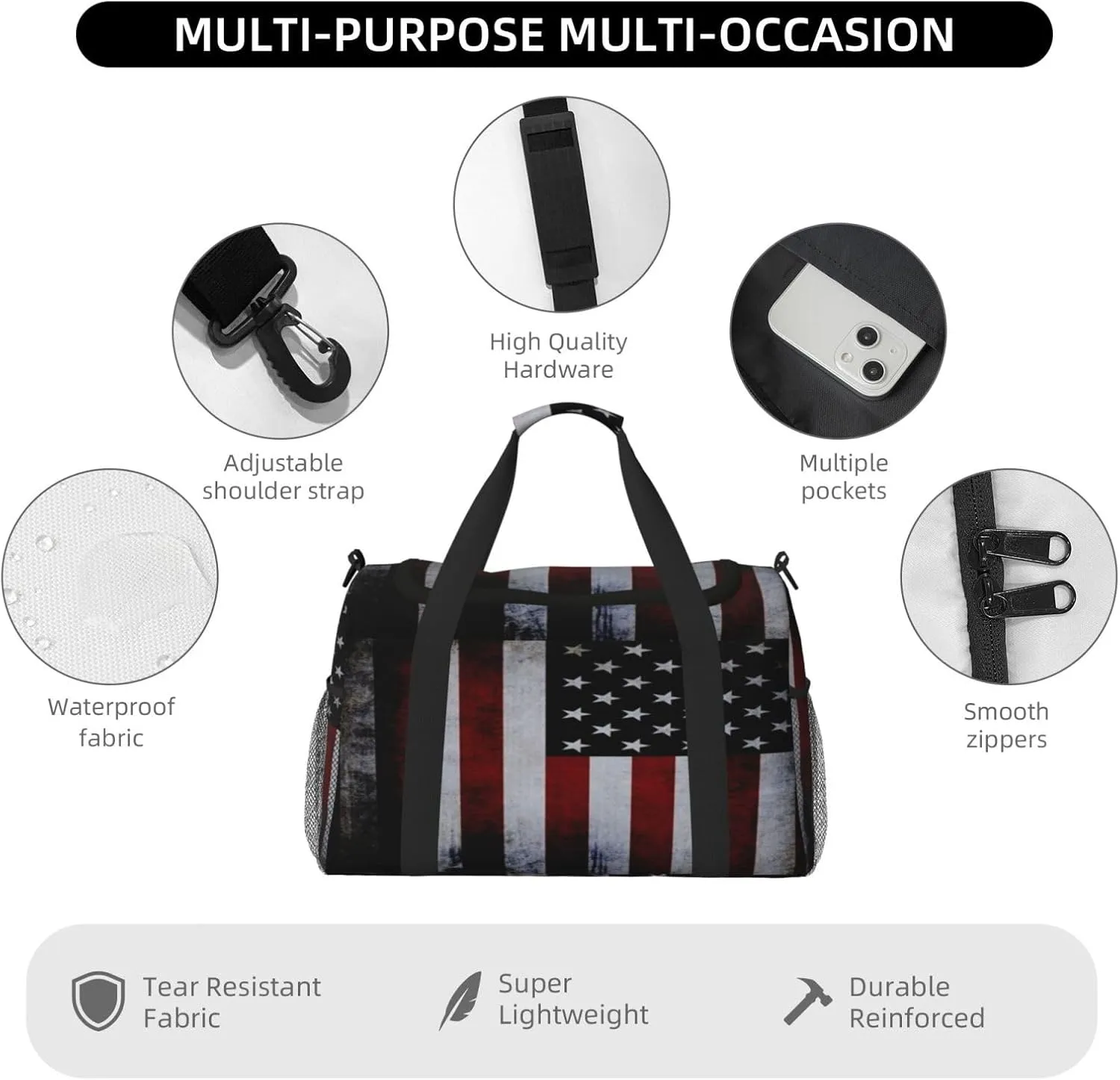 American Flag Travel Duffel Bag Large Foldable Waterproof Overnight Bag For Beach Swim Bags Pool Sports Gym