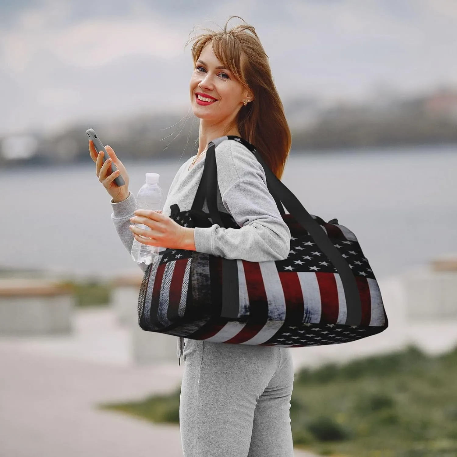American Flag Travel Duffel Bag Large Foldable Waterproof Overnight Bag For Beach Swim Bags Pool Sports Gym