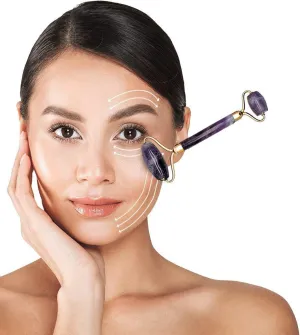 Amethyst Natural Gemstone Facial Roller, Dual-Stone Massage Tool for Anti- Aging, Accupressure and Face Lift. Healing Stone Gift Product (CHPR-50838)