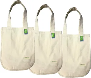 AMOUR INFINI Organic Cotton Grocery Bags with Bottle Sleeve - Set of 3 Foldable & Washable Shoulder Tote Bags with Reinforced Handles & Double-Stitched Arc Edges for Groceries & Everyday Use