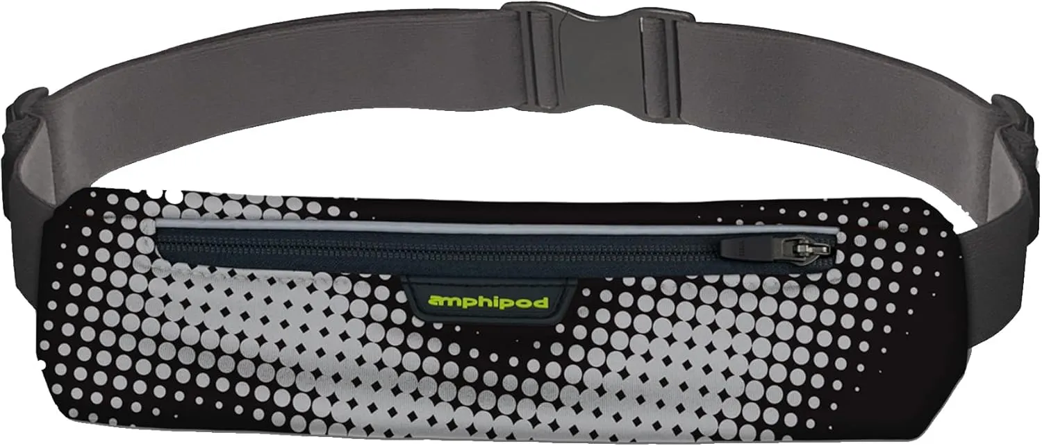 Amphipod Reflective MicroStretch Luxe Belt, Expandable, Secure & Reflective Storage Solution for Road Running, Jogging & Training - Black Reflecto-Dot - XL