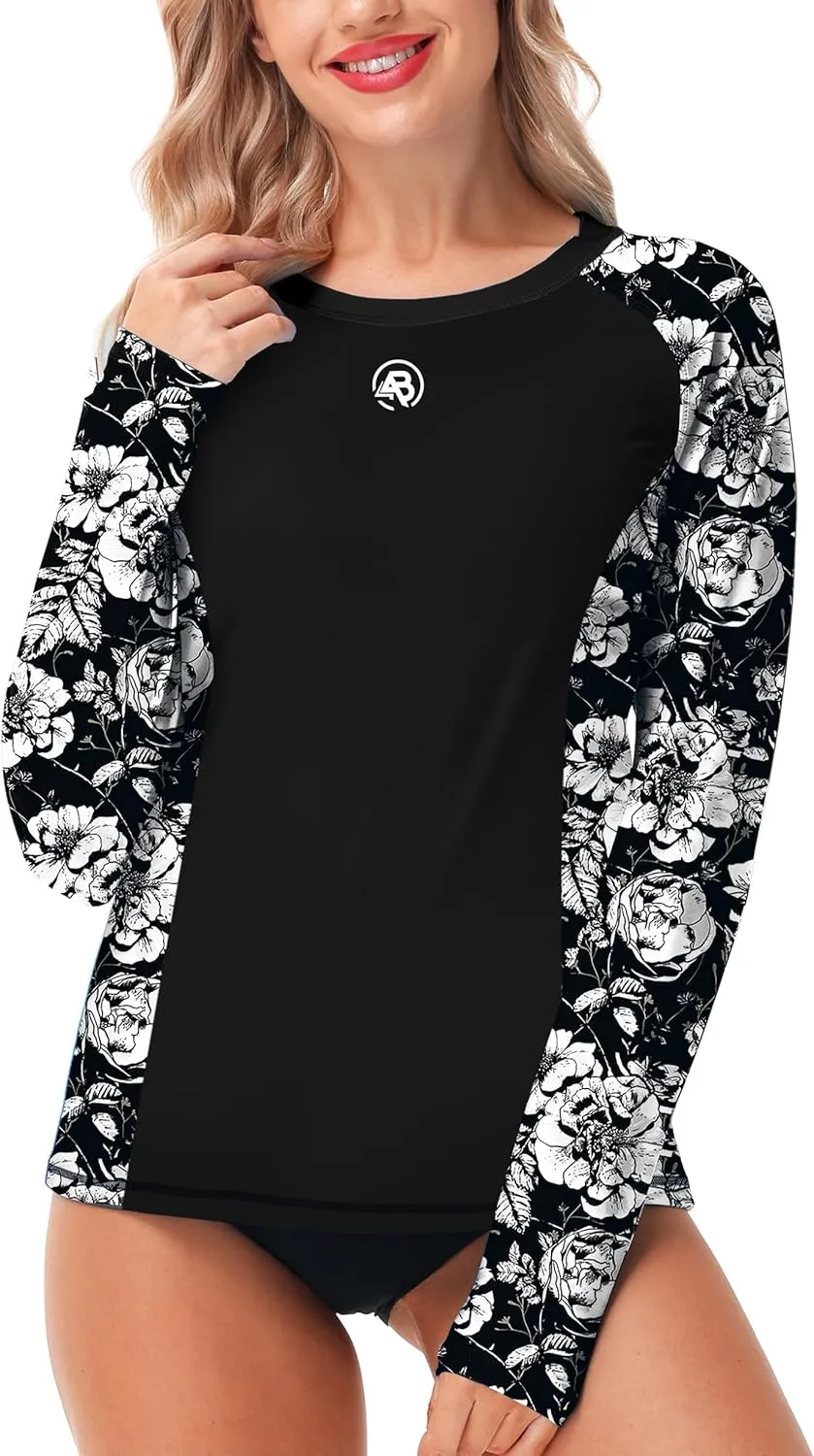 AOBUTE Women Long Sleeve Rash Guard UPF 50  Swim Shirts with Thumb Hole