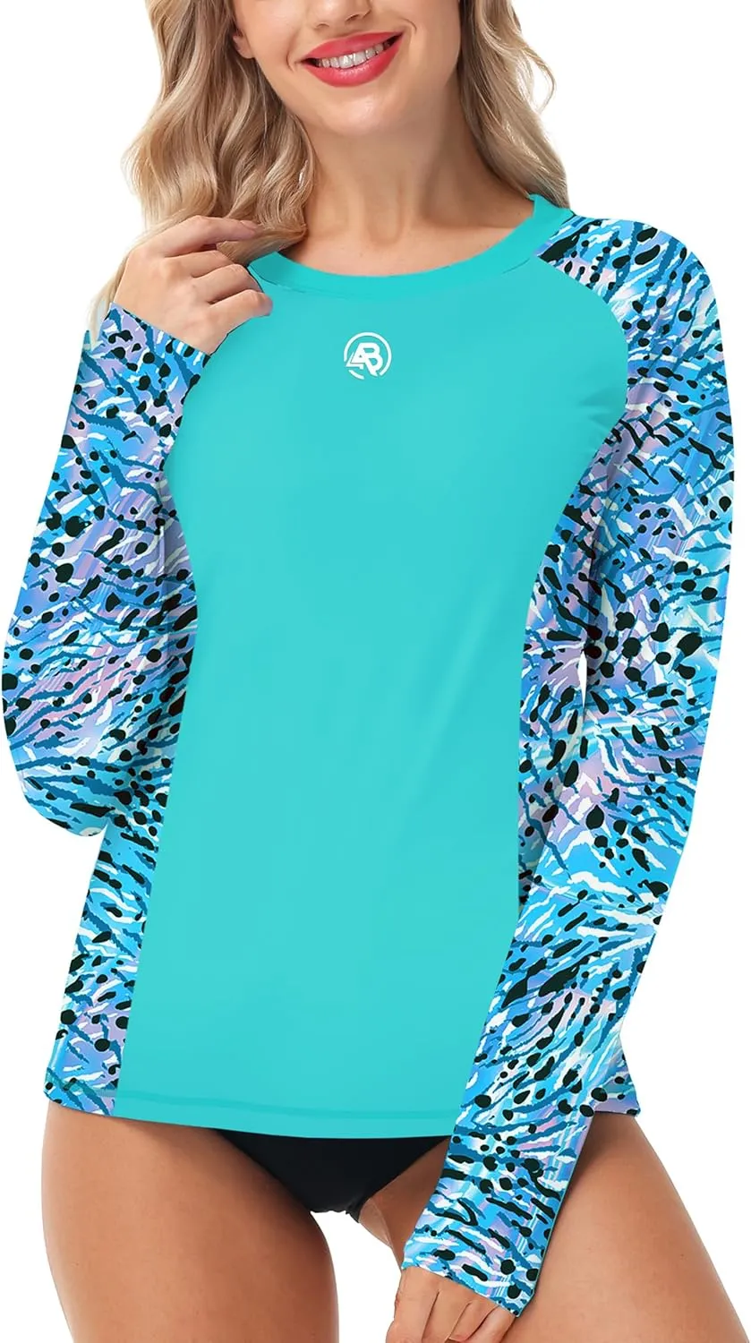 AOBUTE Women Long Sleeve Rash Guard UPF 50  Swim Shirts with Thumb Hole