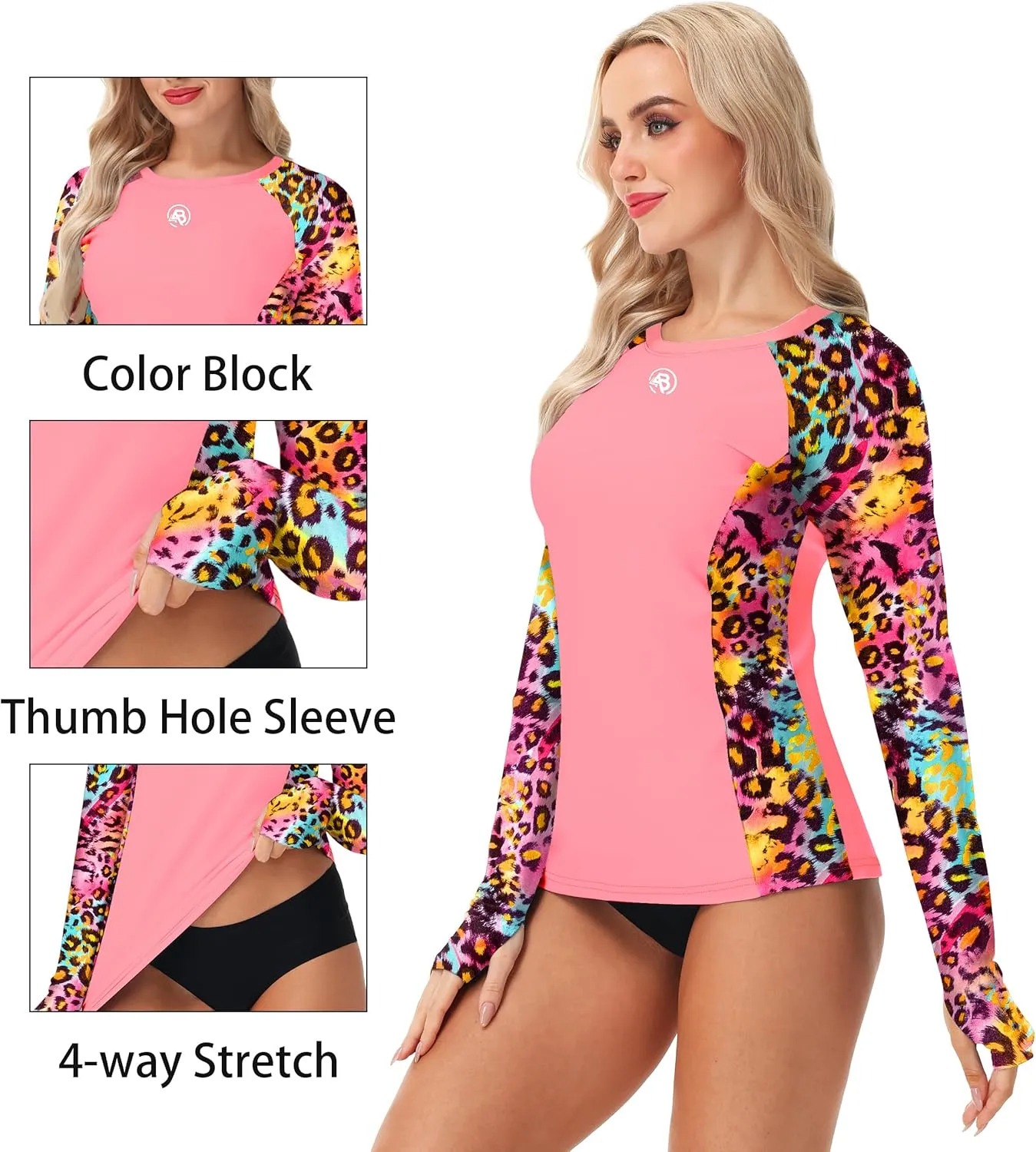 AOBUTE Women Long Sleeve Rash Guard UPF 50  Swim Shirts with Thumb Hole
