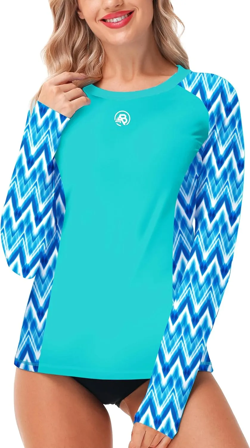AOBUTE Women Long Sleeve Rash Guard UPF 50  Swim Shirts with Thumb Hole