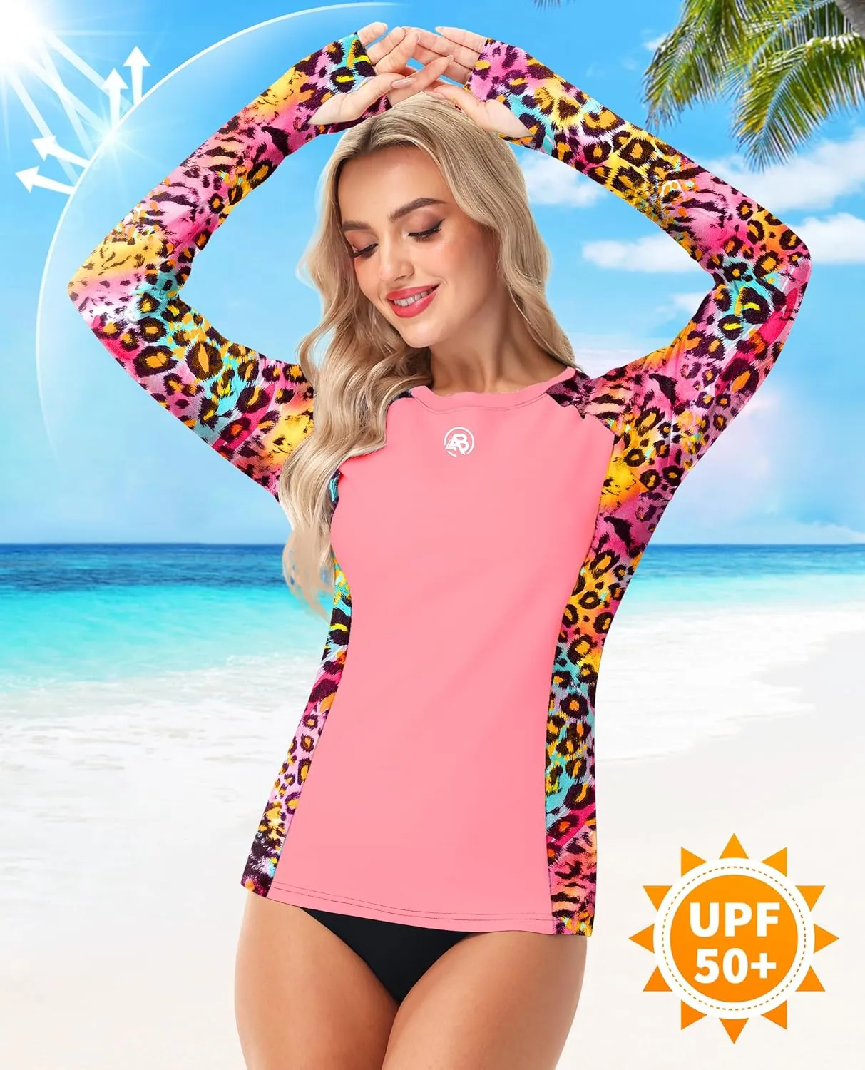 AOBUTE Women Long Sleeve Rash Guard UPF 50  Swim Shirts with Thumb Hole