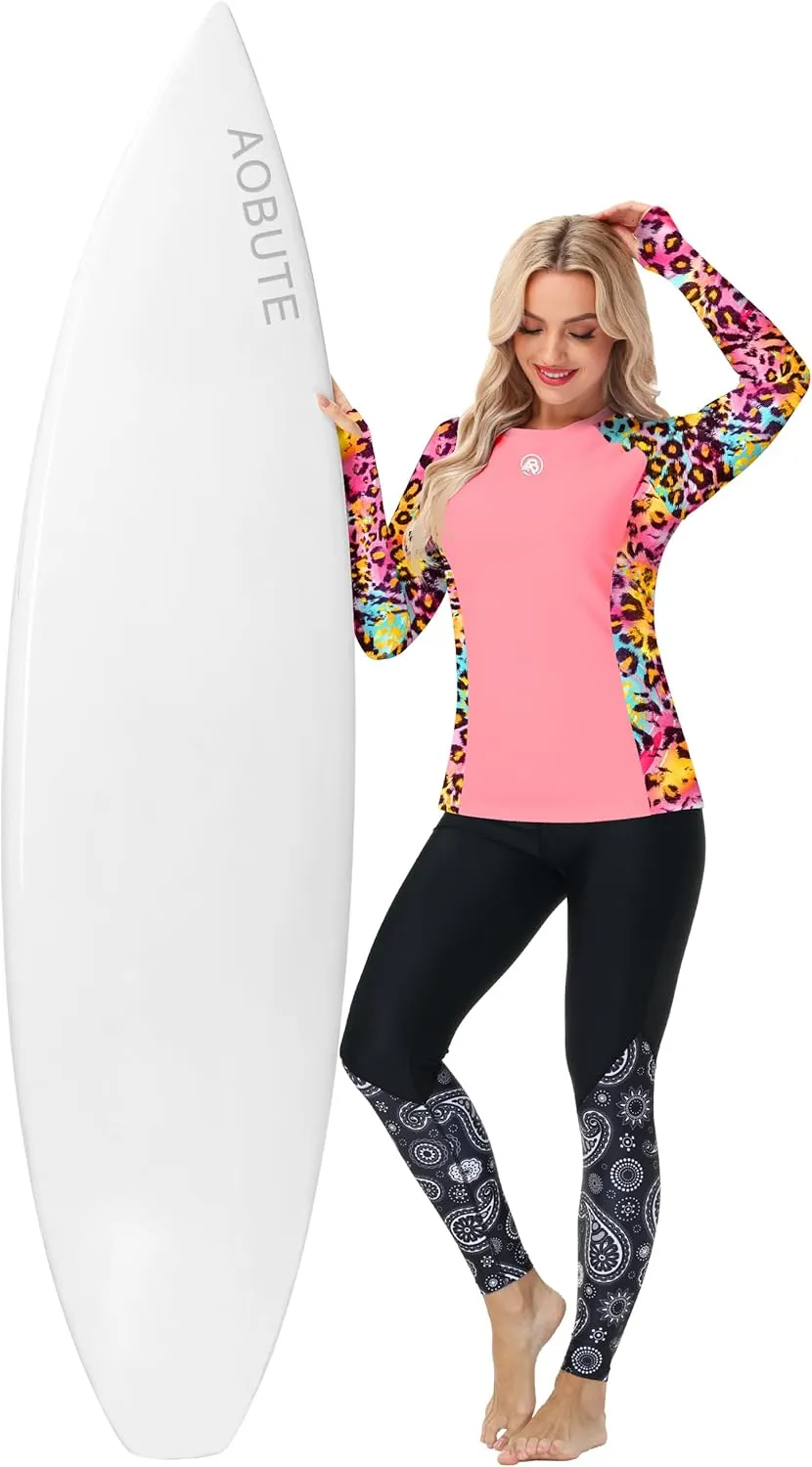 AOBUTE Women Long Sleeve Rash Guard UPF 50  Swim Shirts with Thumb Hole