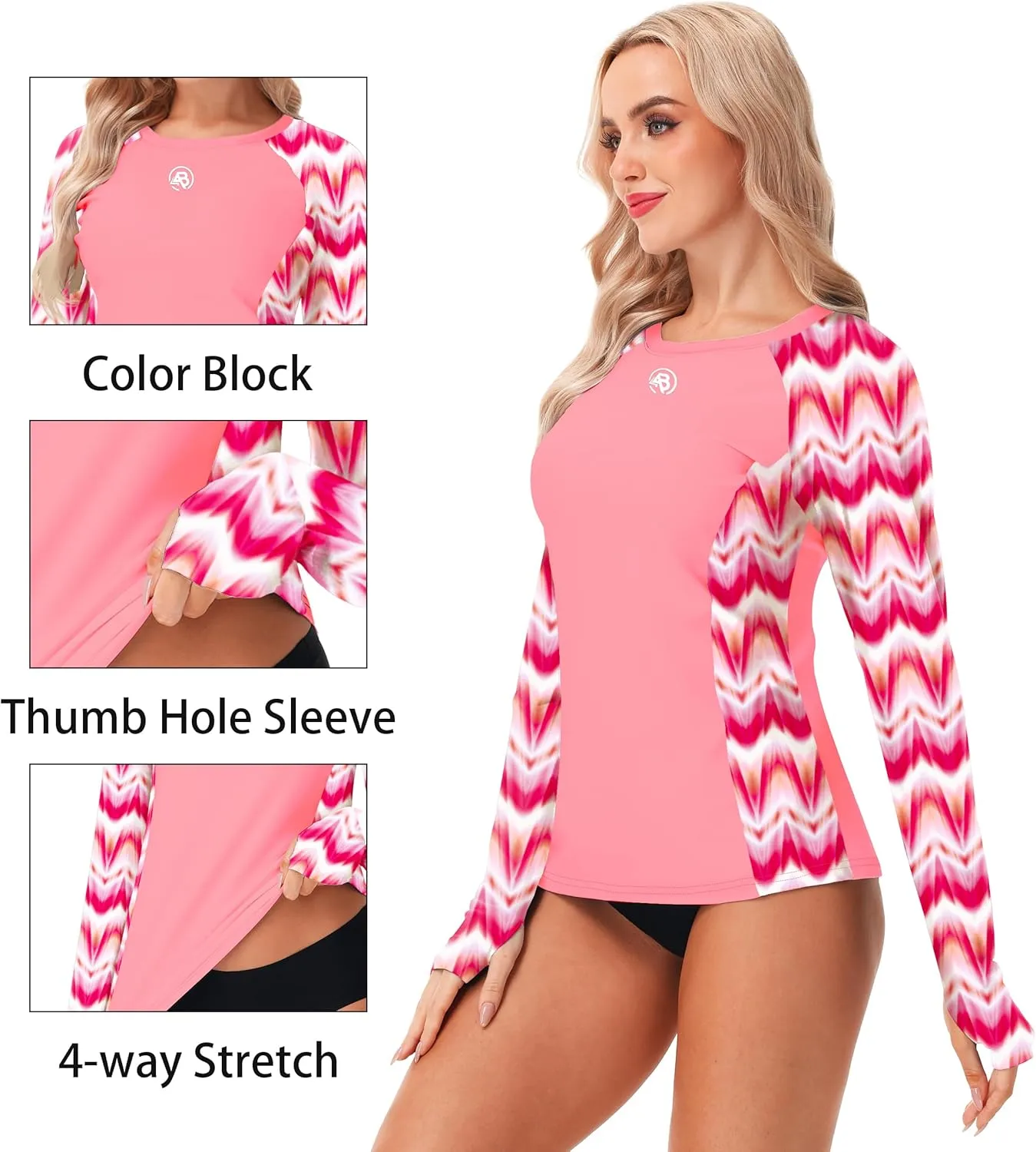 AOBUTE Women Long Sleeve Rash Guard UPF 50  Swim Shirts with Thumb Hole