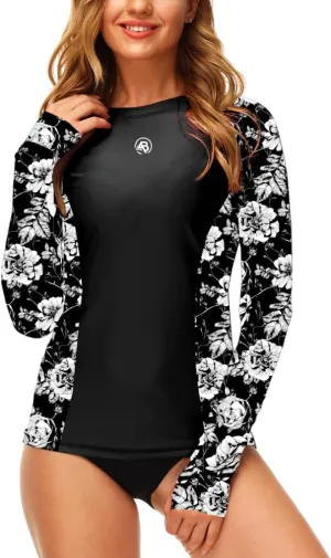 AOBUTE Women Long Sleeve Rash Guard UPF 50  Swim Shirts with Thumb Hole