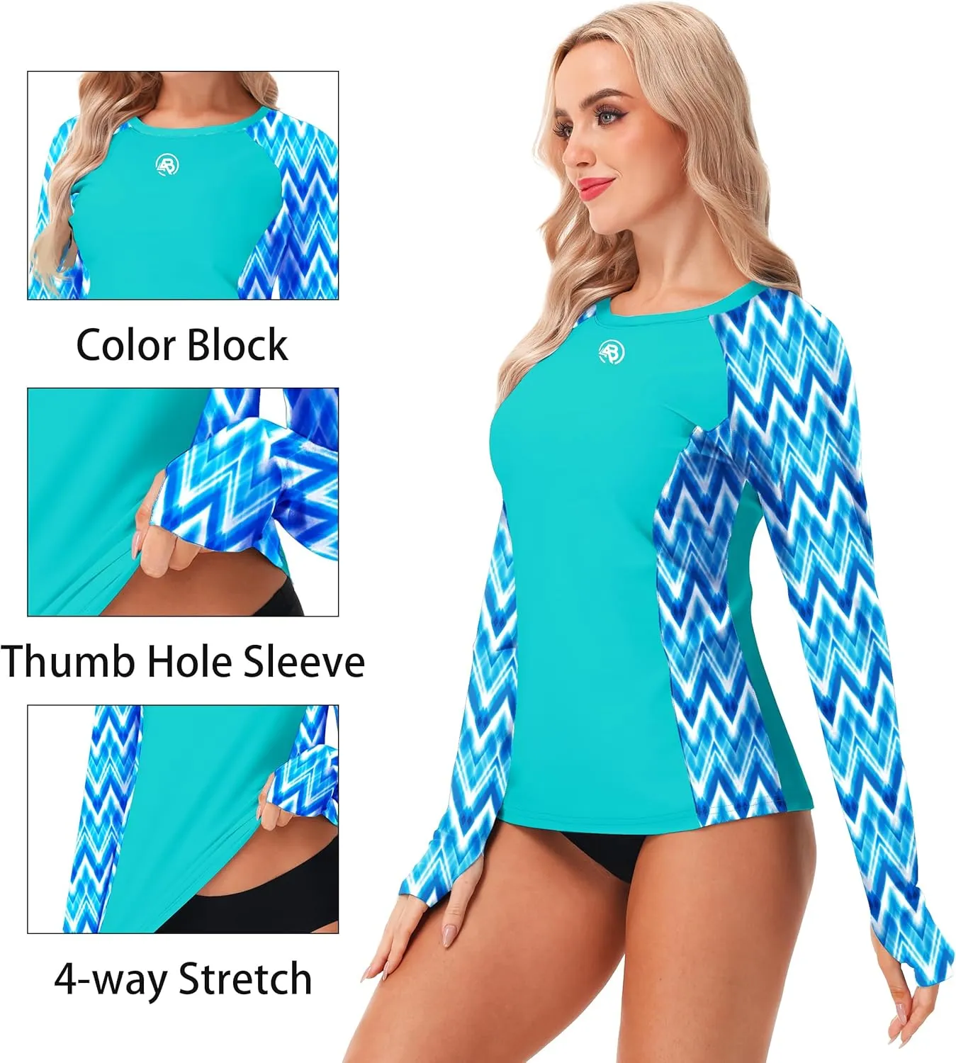 AOBUTE Women Long Sleeve Rash Guard UPF 50  Swim Shirts with Thumb Hole