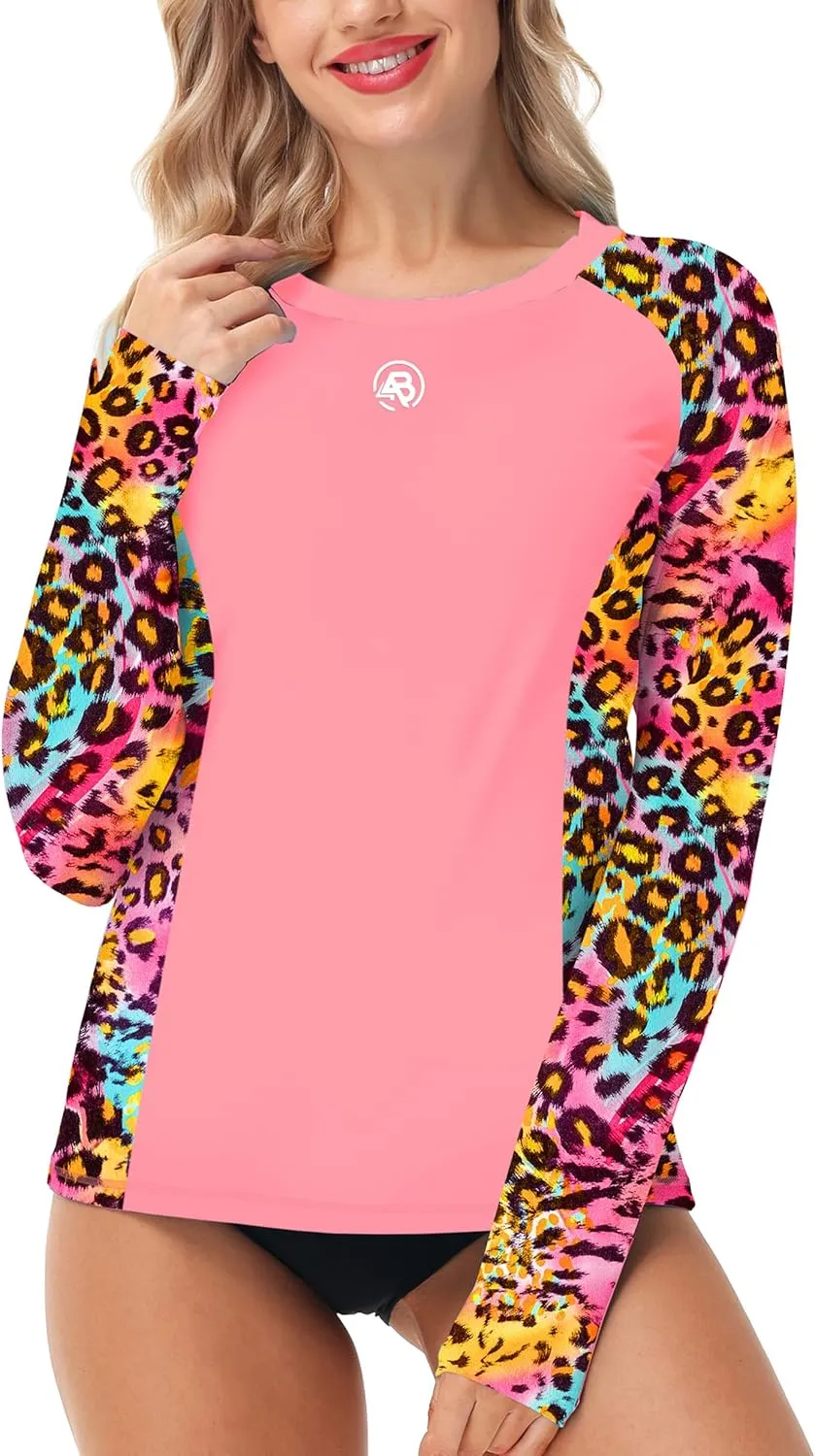 AOBUTE Women Long Sleeve Rash Guard UPF 50  Swim Shirts with Thumb Hole