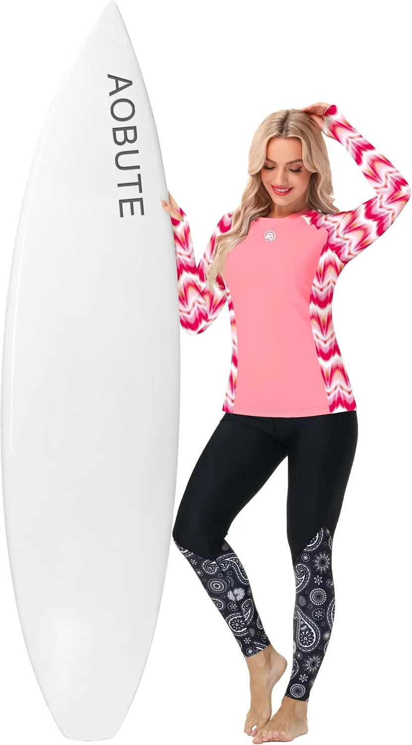 AOBUTE Women Long Sleeve Rash Guard UPF 50  Swim Shirts with Thumb Hole