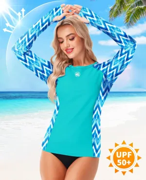 AOBUTE Women Long Sleeve Rash Guard UPF 50  Swim Shirts with Thumb Hole