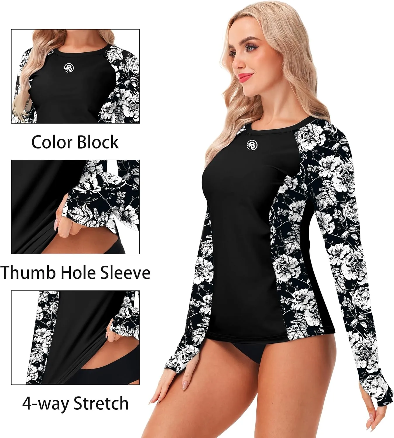 AOBUTE Women Long Sleeve Rash Guard UPF 50  Swim Shirts with Thumb Hole