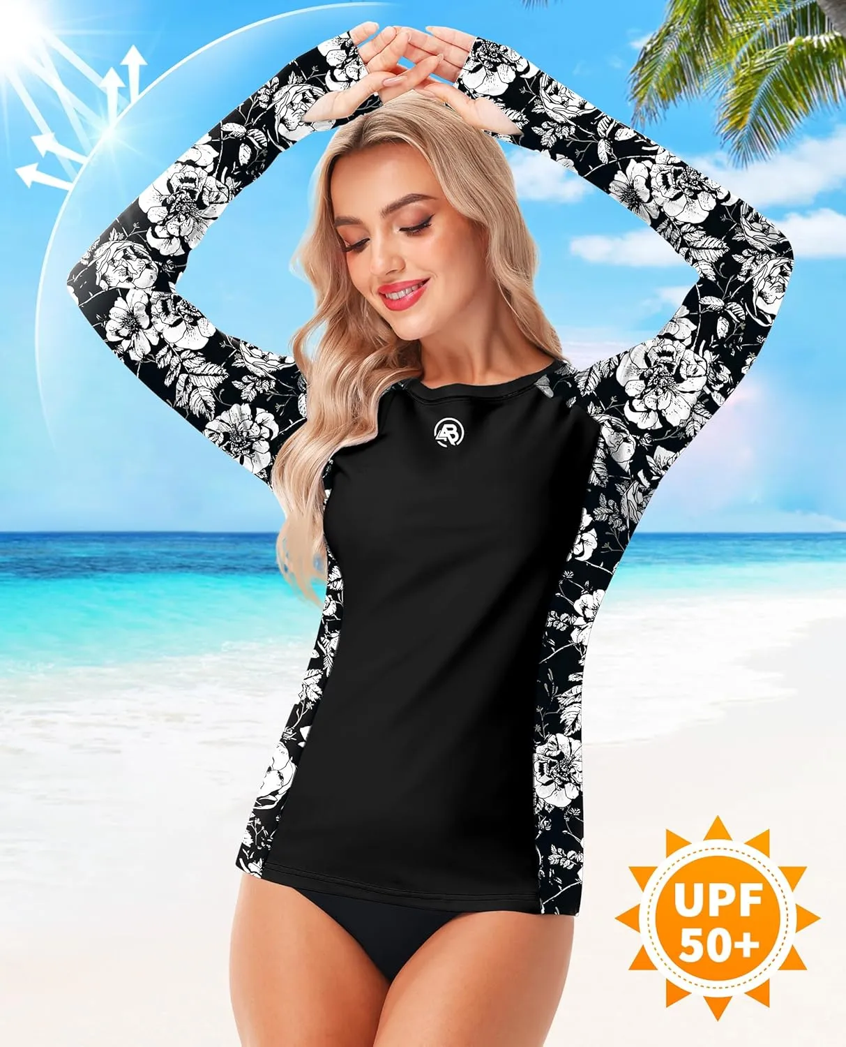 AOBUTE Women Long Sleeve Rash Guard UPF 50  Swim Shirts with Thumb Hole