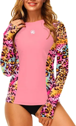 AOBUTE Women Long Sleeve Rash Guard UPF 50  Swim Shirts with Thumb Hole