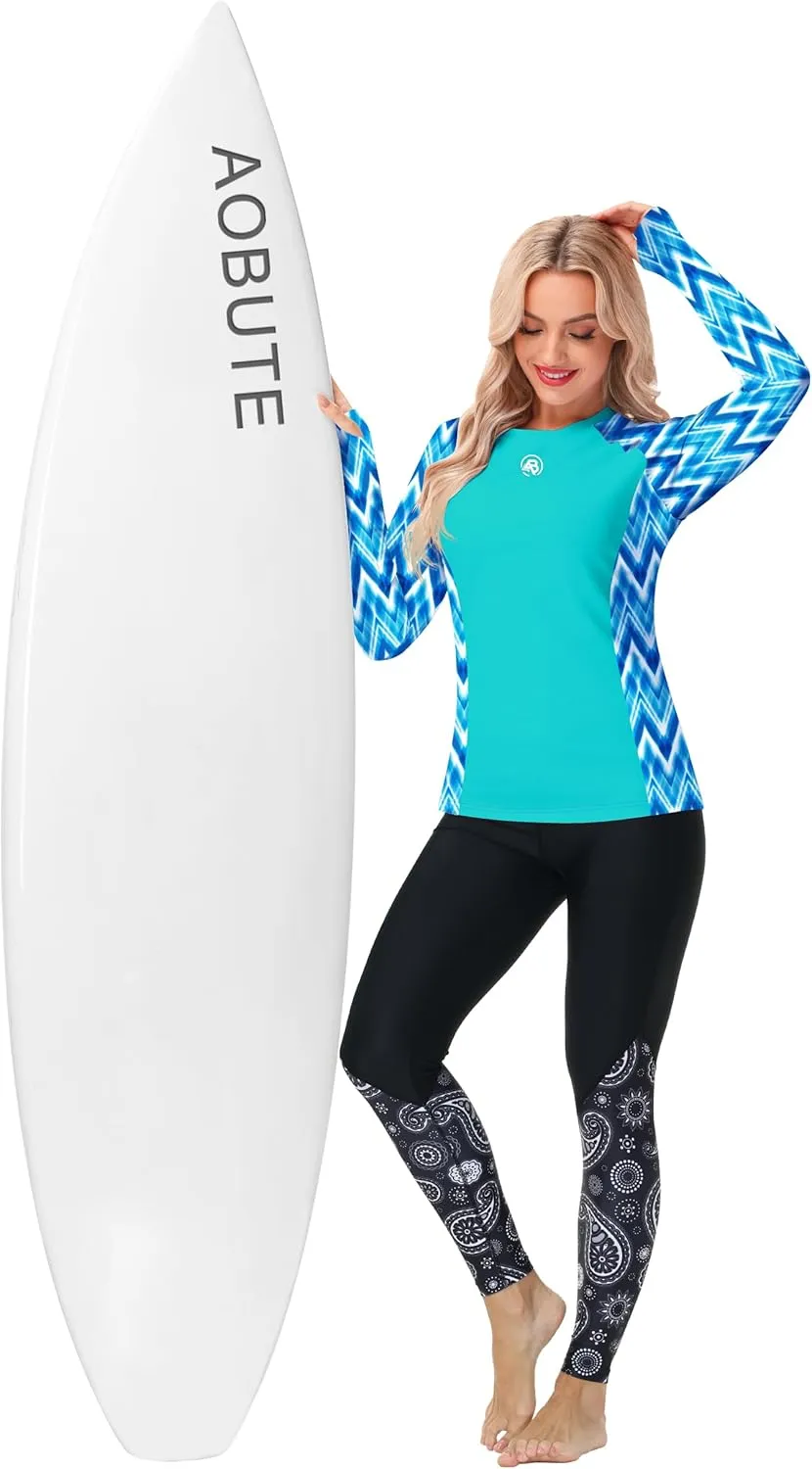 AOBUTE Women Long Sleeve Rash Guard UPF 50  Swim Shirts with Thumb Hole