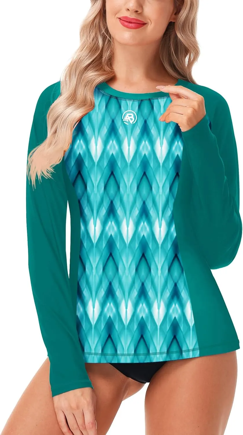 AOBUTE Women Long Sleeve Rash Guard UPF 50  Swim Shirts with Thumb Hole