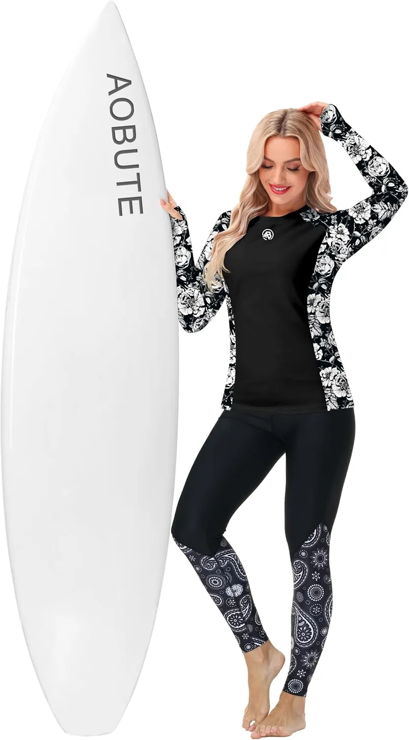 AOBUTE Women Long Sleeve Rash Guard UPF 50  Swim Shirts with Thumb Hole