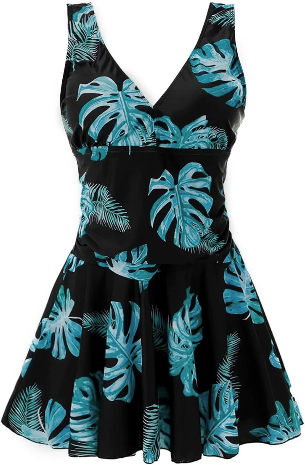 AONTUS Women's Tummy Control One Piece Swimsuits Sexy V Neck with UPF 50  Sun Protection Retro Swimwear for Beach & Pool