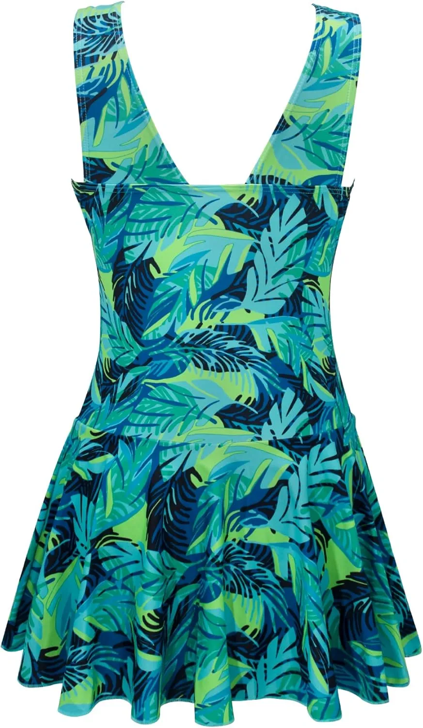 AONTUS Women's Tummy Control One Piece Swimsuits Sexy V Neck with UPF 50  Sun Protection Retro Swimwear for Beach & Pool