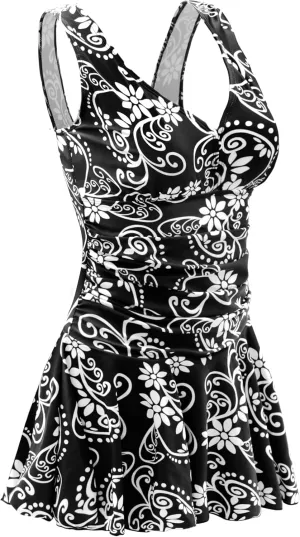 AONTUS Women's Tummy Control One Piece Swimsuits Sexy V Neck with UPF 50  Sun Protection Retro Swimwear for Beach & Pool