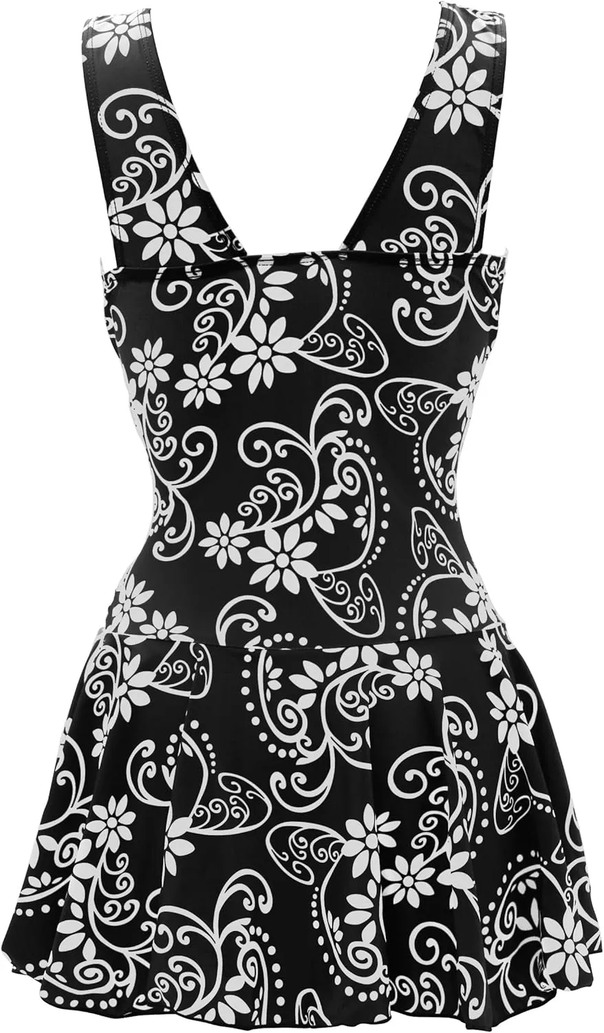 AONTUS Women's Tummy Control One Piece Swimsuits Sexy V Neck with UPF 50  Sun Protection Retro Swimwear for Beach & Pool