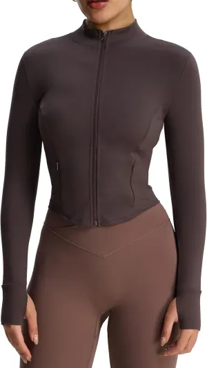 Aoxjox Women's Full Zippered Geo Zip Jacket Workout Running Long Sleeve Thumbhole with Pockets Cardigan