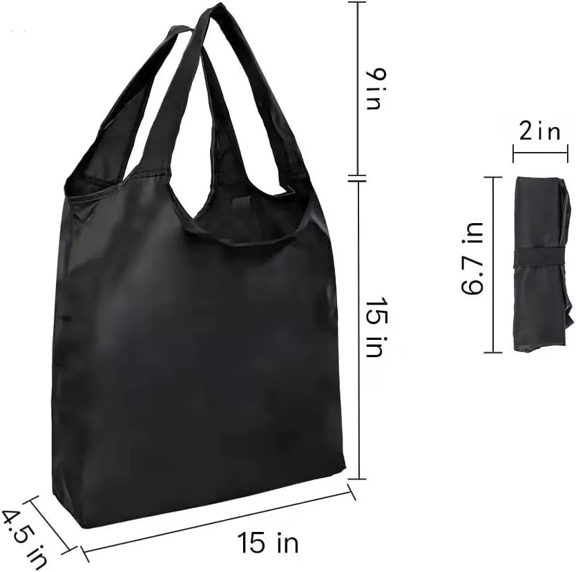 Aricsen 20 Pack Durable Folding Large Kitchen Reusable Shopping Bags with Handles Bulk, Recycle Foldable Grocery Washable into Pocket Portable Nylon Tote, Polyester Cloth, Black Fabric