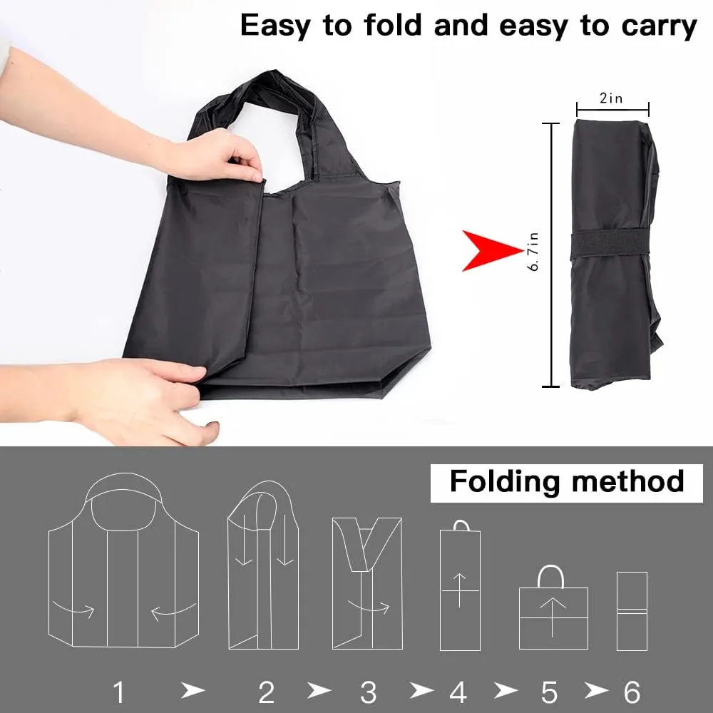 Aricsen 20 Pack Durable Folding Large Kitchen Reusable Shopping Bags with Handles Bulk, Recycle Foldable Grocery Washable into Pocket Portable Nylon Tote, Polyester Cloth, Black Fabric