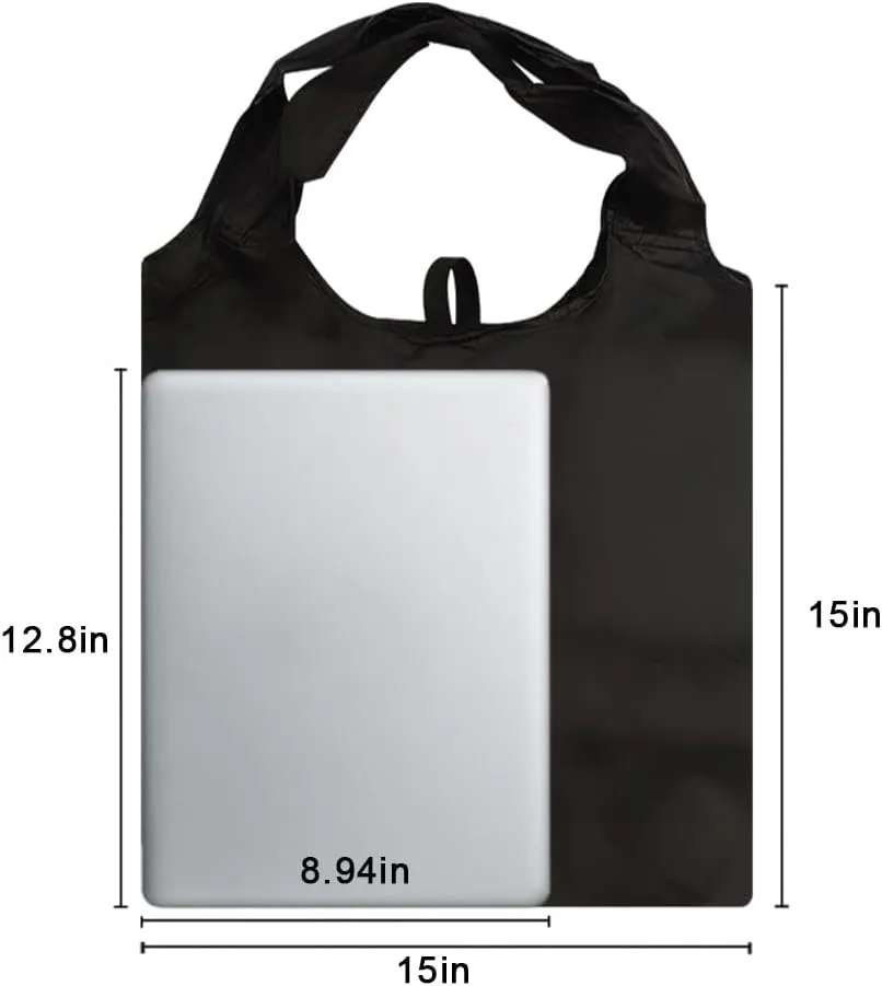 Aricsen 20 Pack Durable Folding Large Kitchen Reusable Shopping Bags with Handles Bulk, Recycle Foldable Grocery Washable into Pocket Portable Nylon Tote, Polyester Cloth, Black Fabric