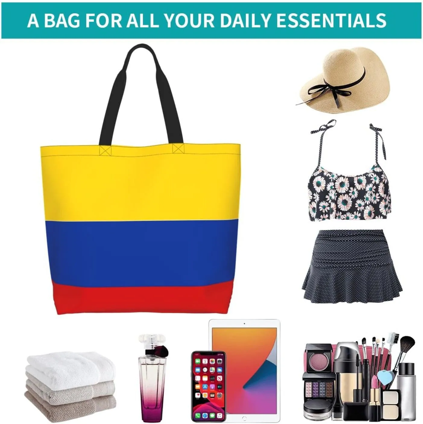ASYG Cute Flag Tote Bag for Women and Men Reusable Shoulder Bags for Gym, Shopping, Beach,Travel