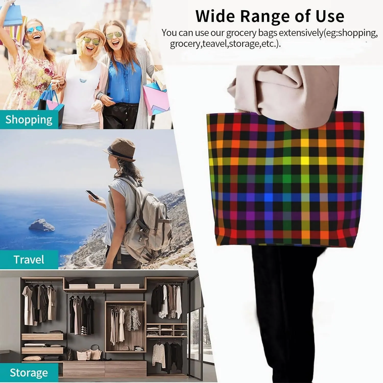 ASYG Cute Rainbow LGBT Gay Pride Women Tote Bag Large Shoulder Bag Top Handle Handbag For Shopping, Work, Travel