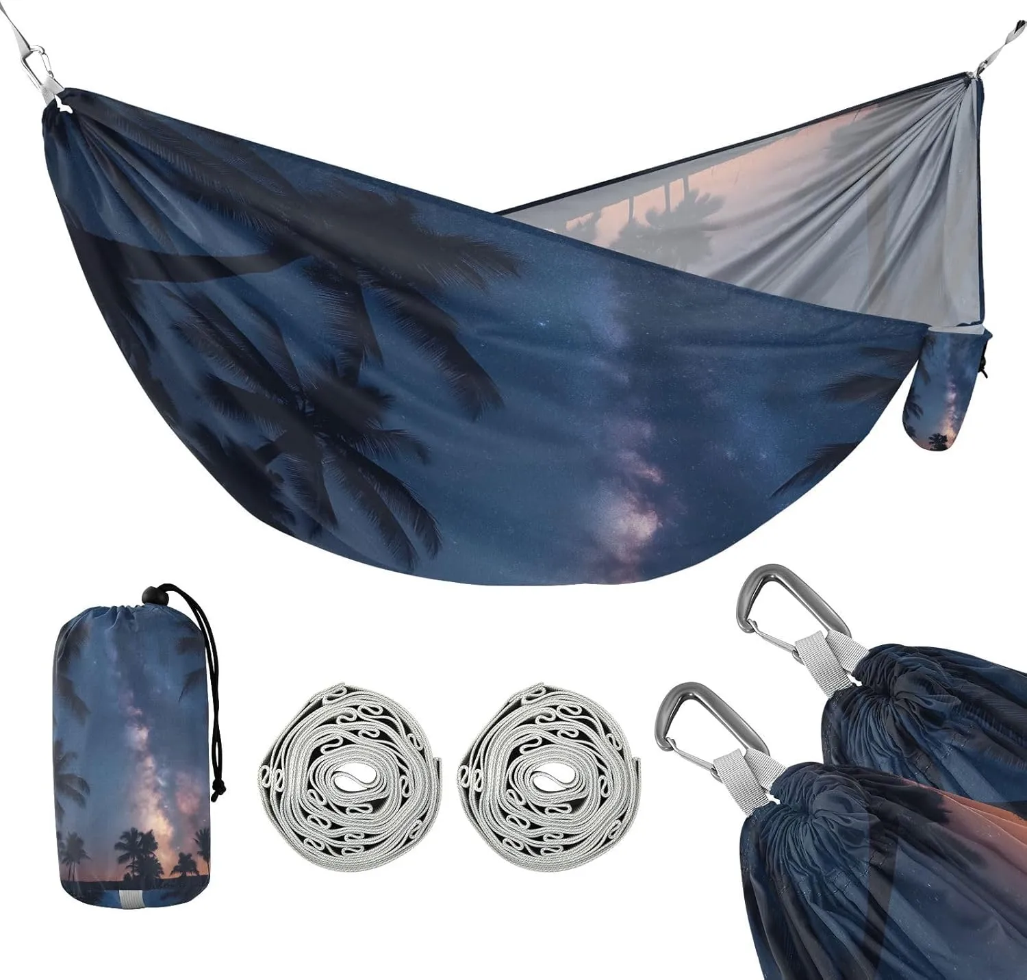 ATTX Coconut Trees Starry Sky Camping Hammock - Lightweight & Portable Hammocks, Heavy Duty 330lbs Capacity for Indoor, Hiking, Backpacking, Travel, Backyard, Beach#31