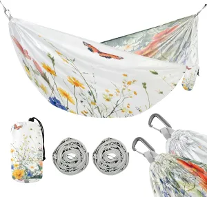 ATTX Spring Wildflowers and Butterflies Camping Hammock - Lightweight & Portable Hammocks, Heavy Duty 330lbs Capacity for Indoor, Hiking, Backpacking, Travel, Backyard, Beach#79