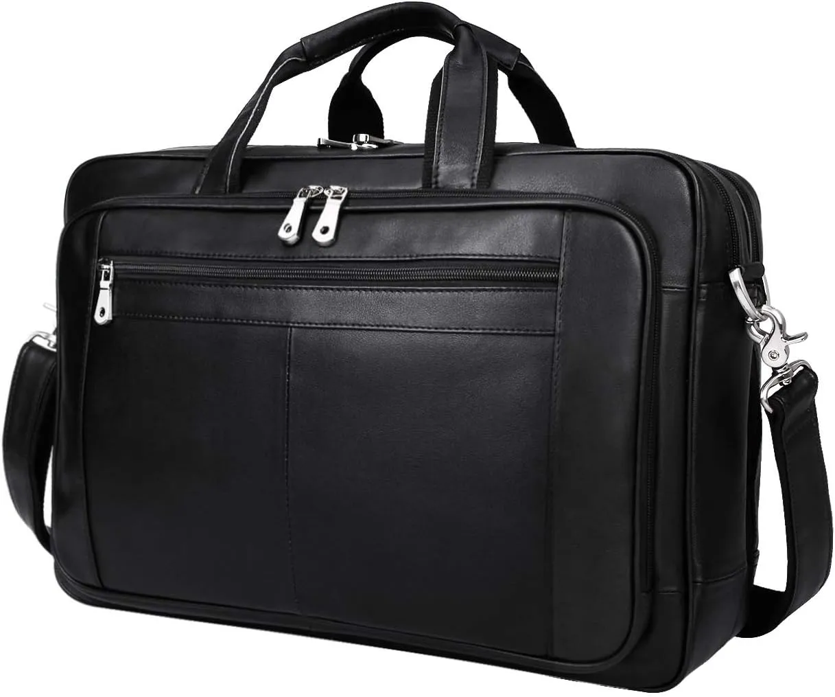 Augus Mens Leather Briefcase Messenger Bag Waterproof Travel Business Duffle Bags for Men 17 Inch Laptop Bag Black YKK Zipper