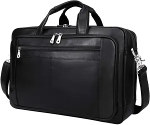 Augus Mens Leather Briefcase Messenger Bag Waterproof Travel Business Duffle Bags for Men 17 Inch Laptop Bag Black YKK Zipper