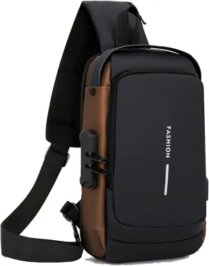 Auricz Bag, Auricz Sling Bag, New Carbon Fiber Streamline Anti-Theft Sling Bags, USB Charging Waterproof Crossbody Backpack (Black Gold)