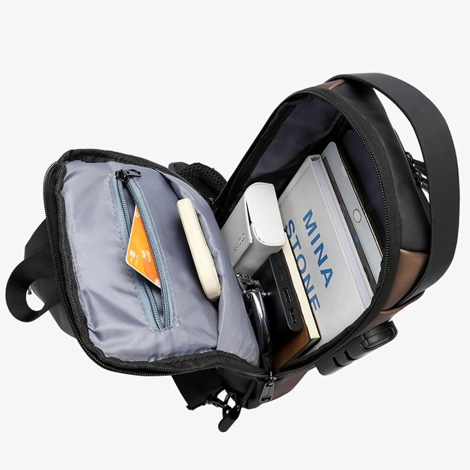 Auricz Bag, Waterproof and USB Charging, Carbon Fiber Streamline Anti-theft Sling Bag, Casual Shoulder Bags for Men and Women