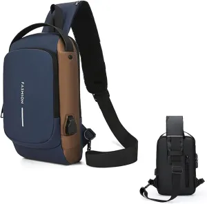 Auricz Bag, Waterproof and USB Charging, Carbon Fiber Streamline Anti-theft Sling Bag, Casual Shoulder Bags for Men and Women