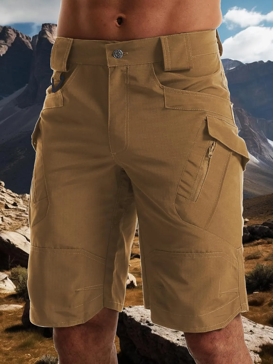 AUTIWITUA Men's Hiking Shorts Waterproof Tactical Cargo Short Pants Quick Dry Work Shorts with Multi Pockets(No Belt)