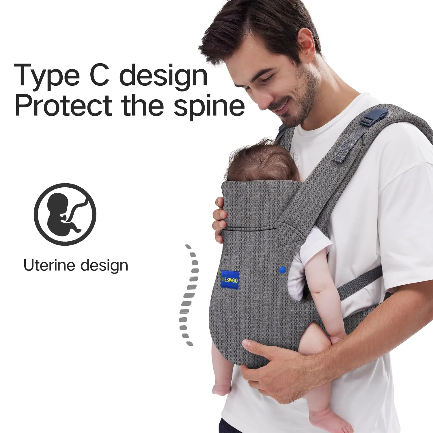 Baby Carrier Newborn to Toddle,Baby Wrap Carrier(7-44lbs), Baby Carrier, with Hook&Loop for Easily Adjustable, Soft Fabric,Gray-Available in All Seasons