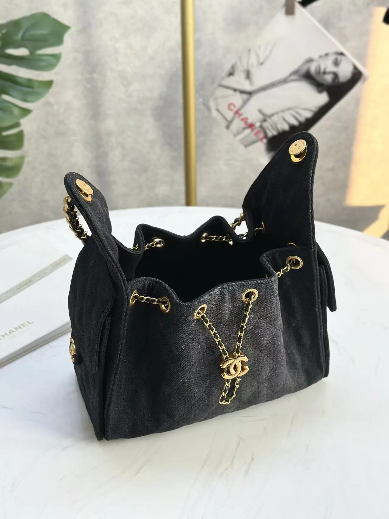 Bag Denim 30cm CHANEL Premium for less Hobo Black 25C Low-cost deal