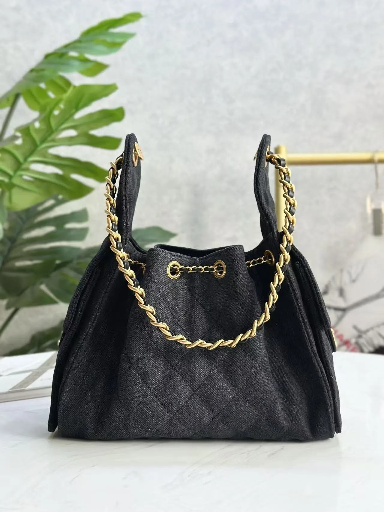 Bag Denim 30cm CHANEL Premium for less Hobo Black 25C Low-cost deal