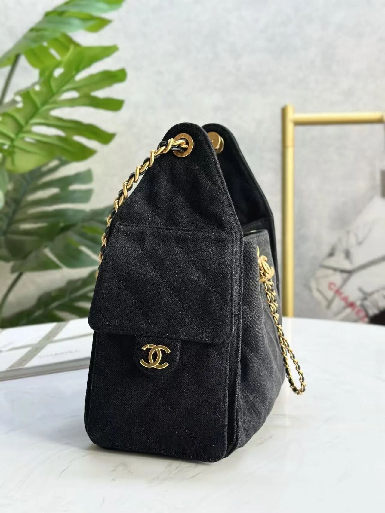Bag Denim 30cm CHANEL Premium for less Hobo Black 25C Low-cost deal