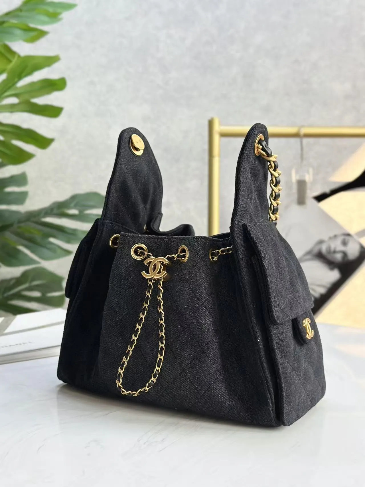 Bag Denim 30cm CHANEL Premium for less Hobo Black 25C Low-cost deal