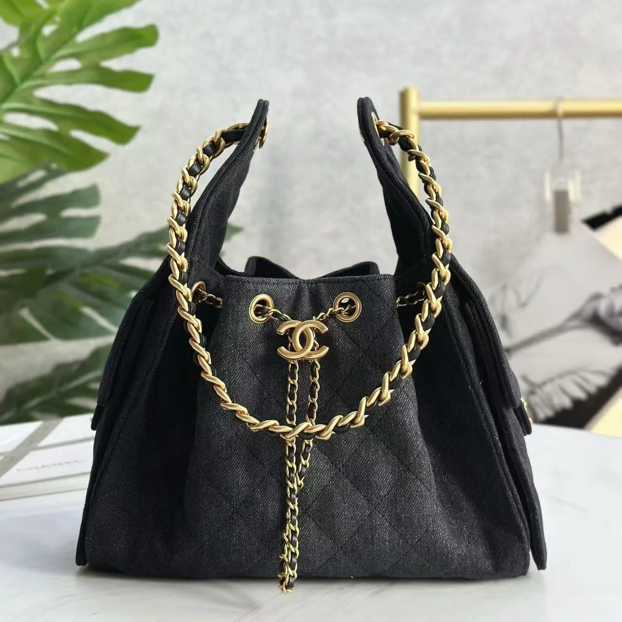 Bag Denim 30cm CHANEL Premium for less Hobo Black 25C Low-cost deal