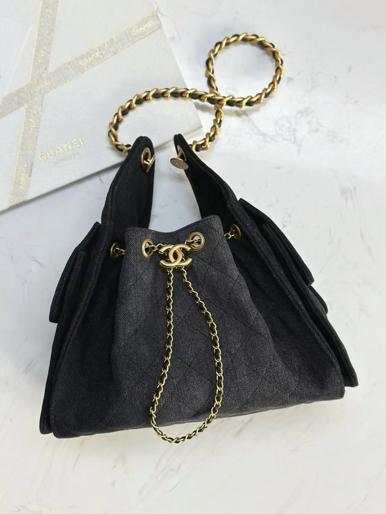Bag Denim 30cm CHANEL Premium for less Hobo Black 25C Low-cost deal